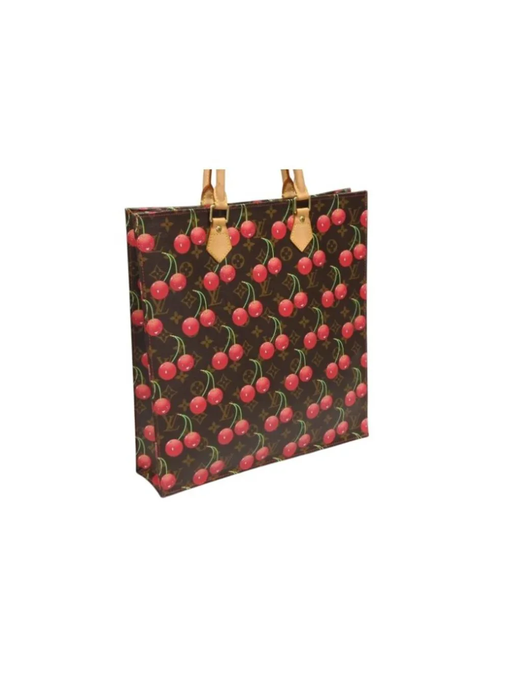 Louis Vuitton Monogram Cherry Sac Plat Tote Bag Brown Takashi Murakami Summer